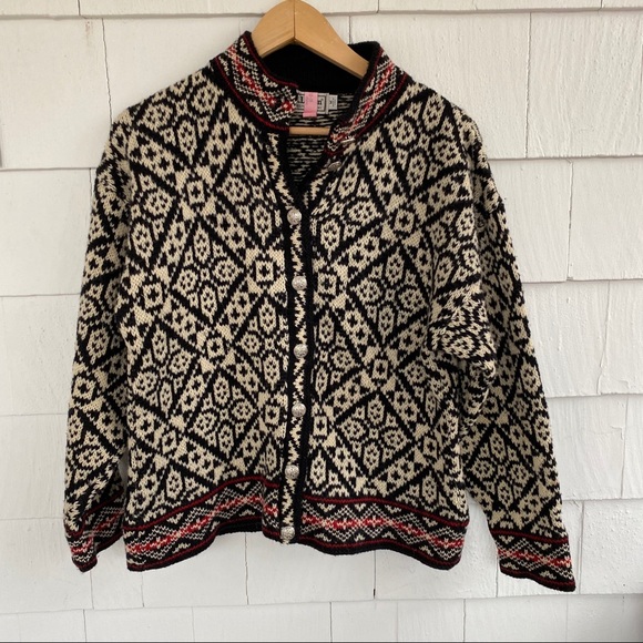 L.L. Bean Sweaters - L.L. Bean 100% Wool Nordic Cardigan Sweater size Medium Made in USA
